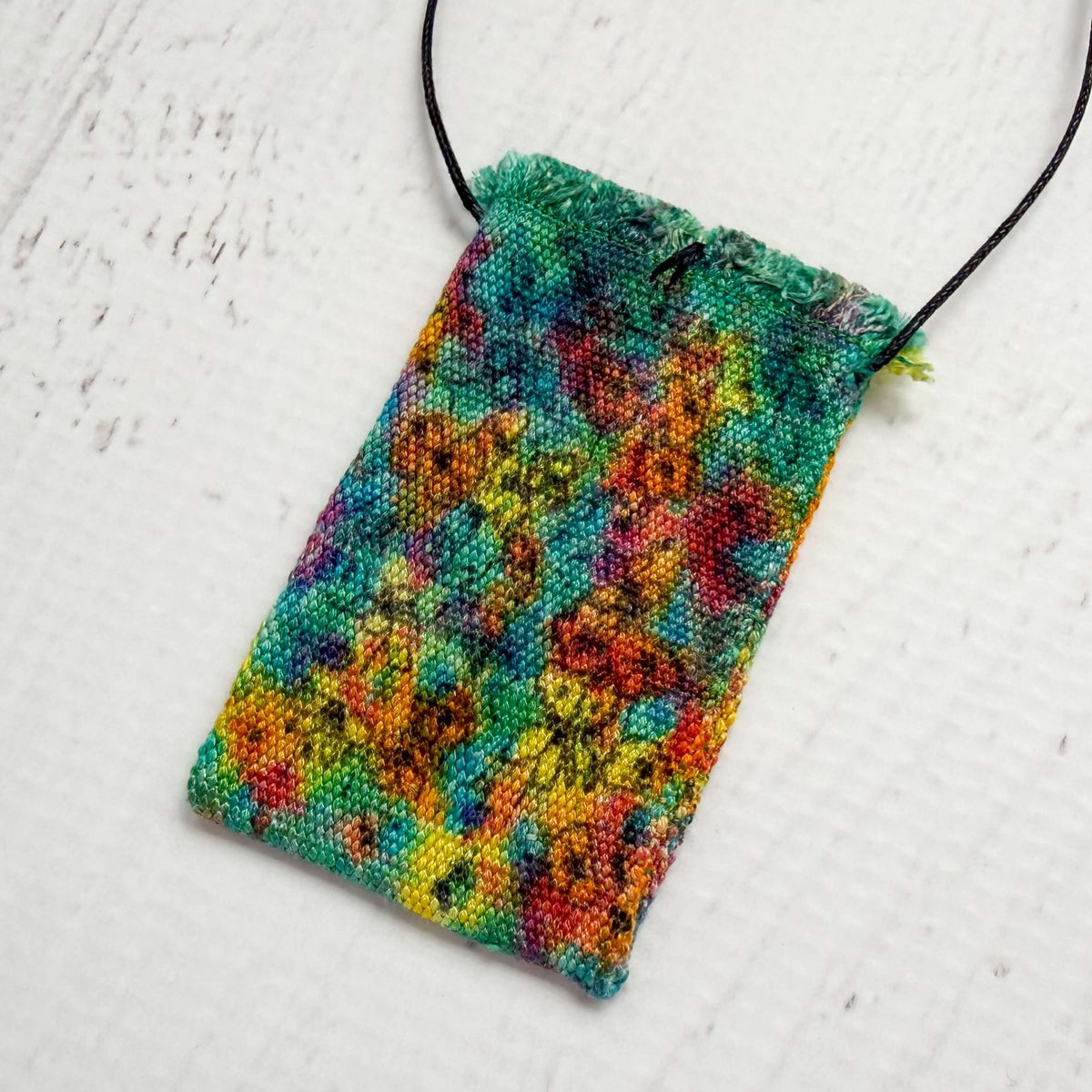 Handwoven Silk Amulet Bag - Flowers and Dragonfly