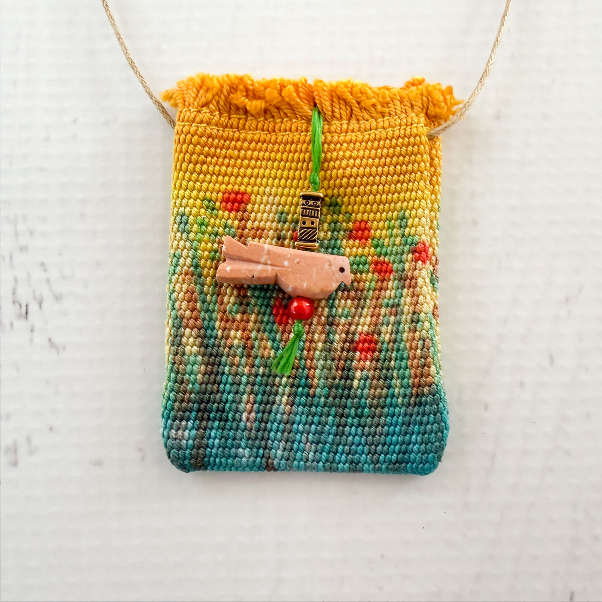 Handwoven Silk Amulet Bag - Meadow Bird