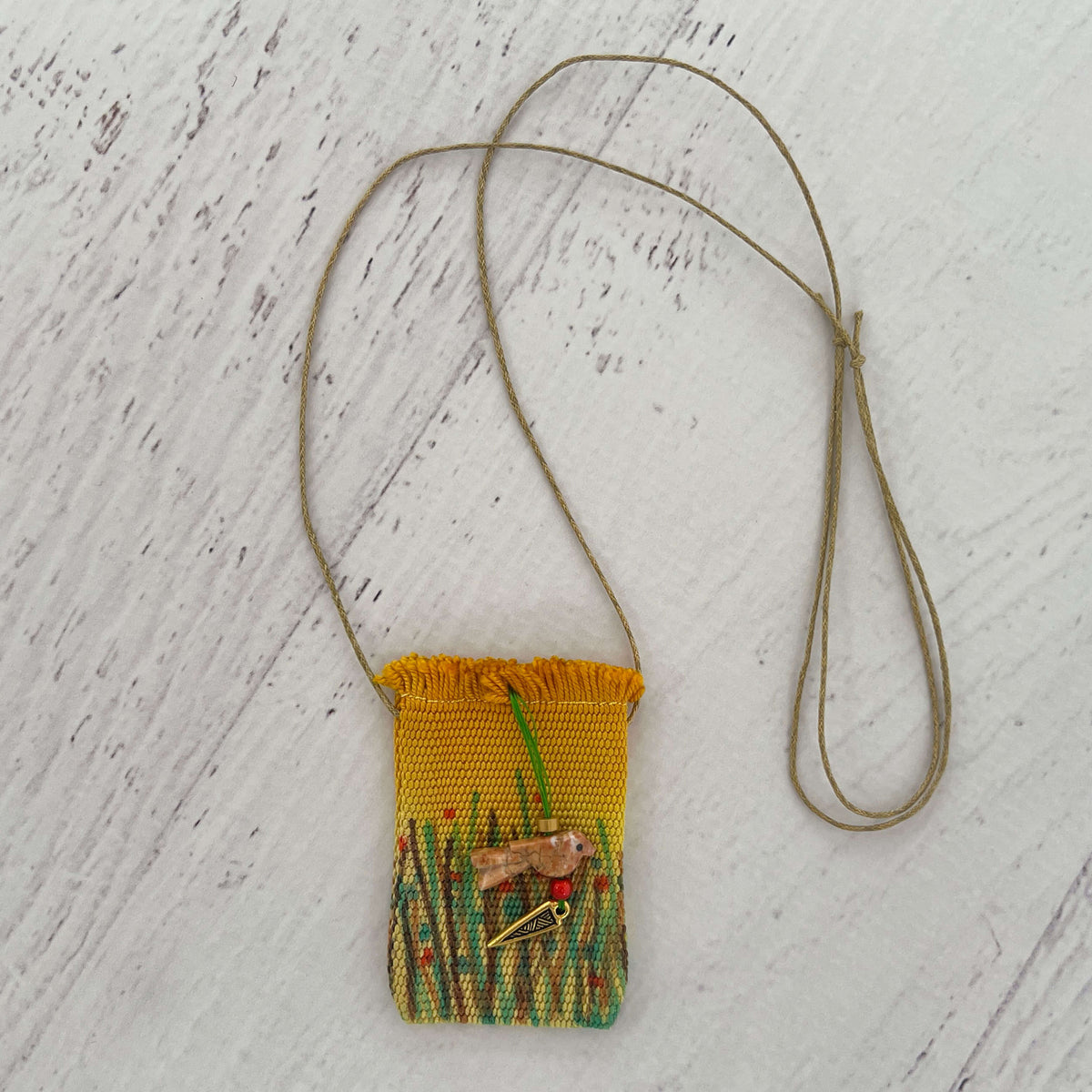 Handwoven Silk Amulet Bag - Meadow Bird