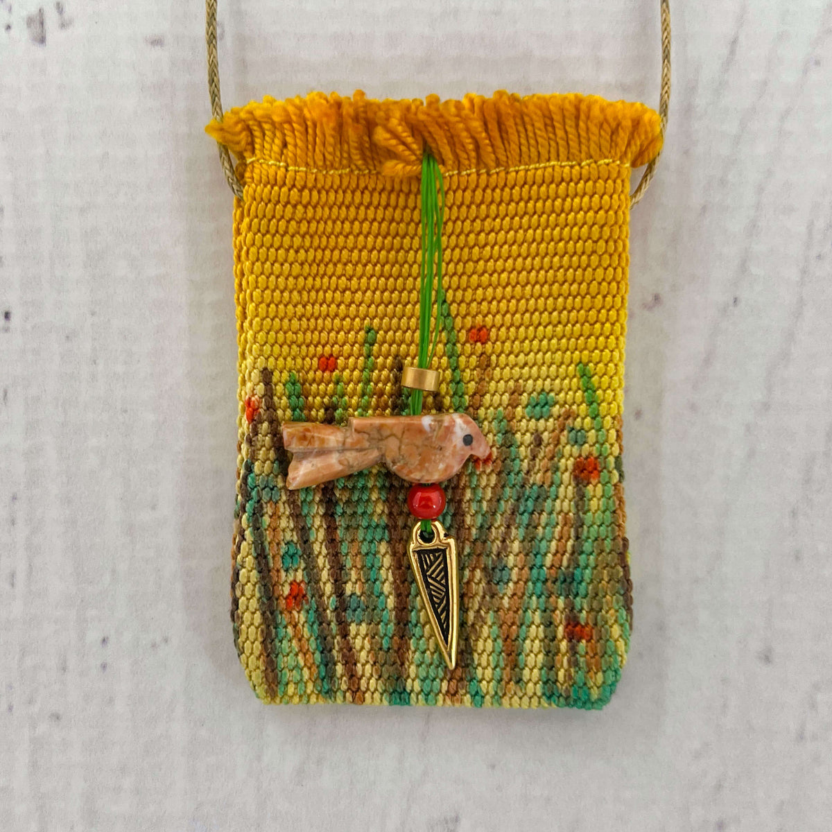 Handwoven Silk Amulet Bag - Meadow Bird