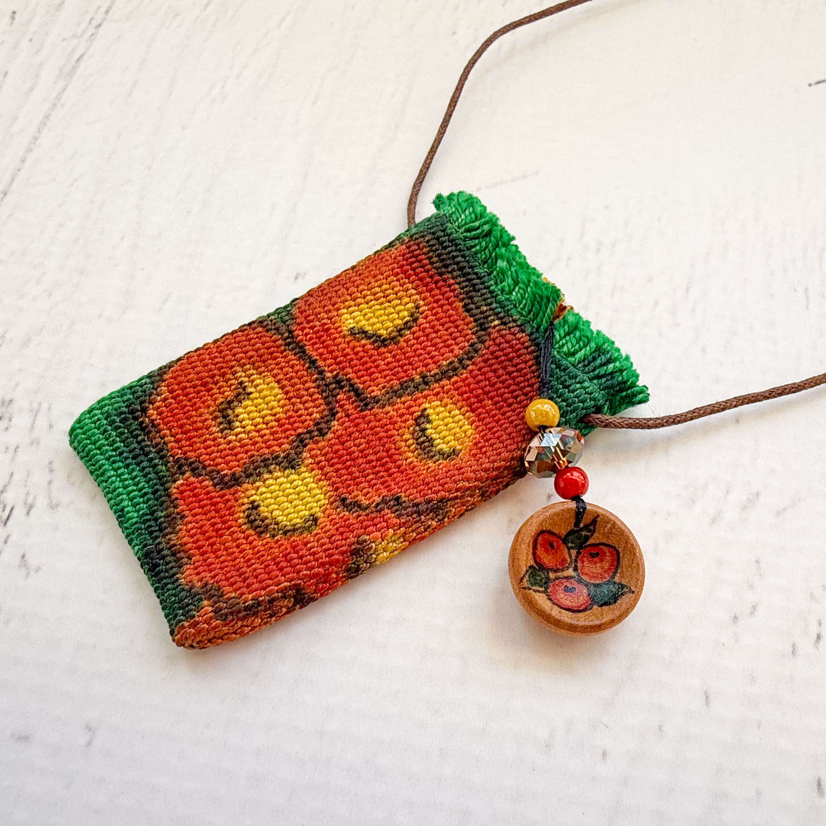Handwoven Silk Amulet Bag - Poppies