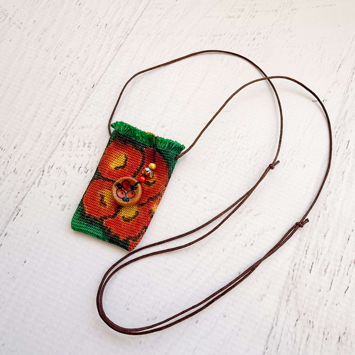 Handwoven Silk Amulet Bag - Poppies