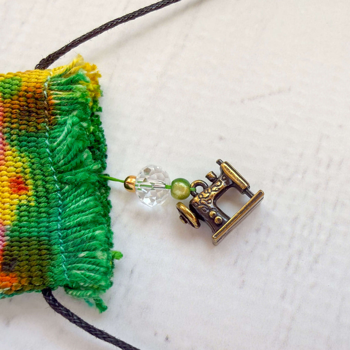 Handwoven Silk Amulet Bag - Antique Sewing Machine