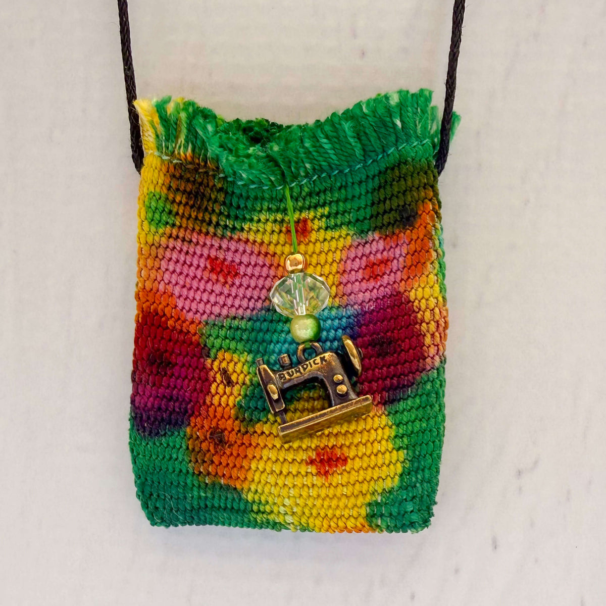Handwoven Silk Amulet Bag - Antique Sewing Machine