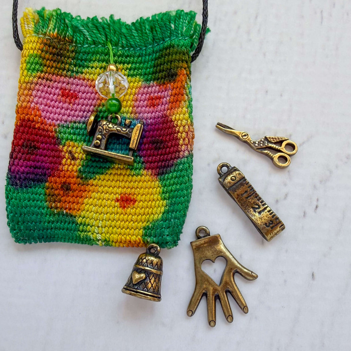 Handwoven Silk Amulet Bag - Antique Sewing Machine