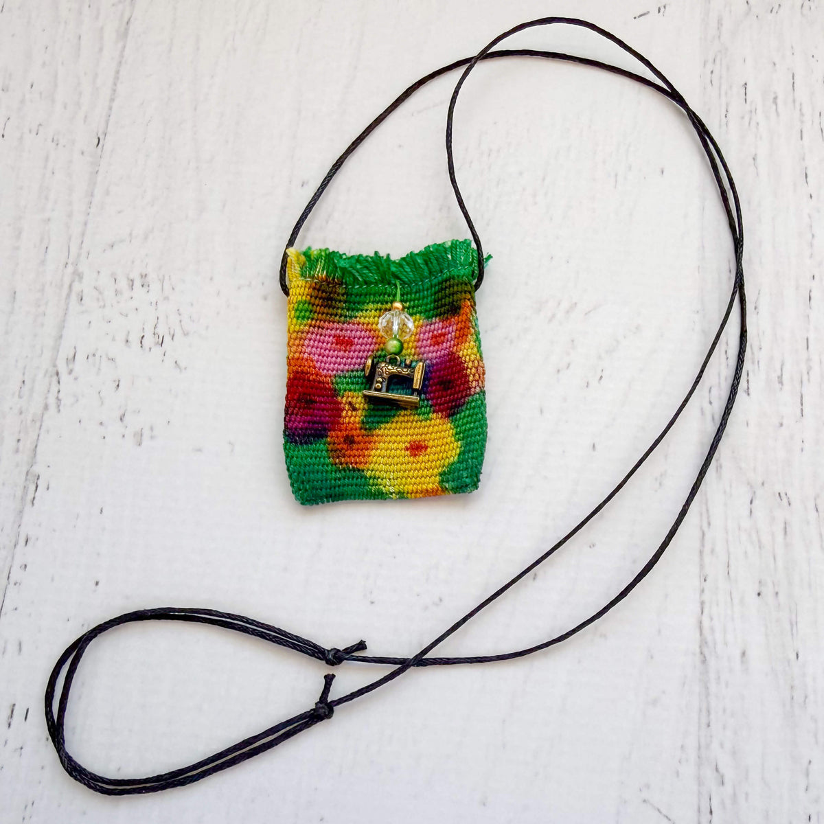 Handwoven Silk Amulet Bag - Antique Sewing Machine
