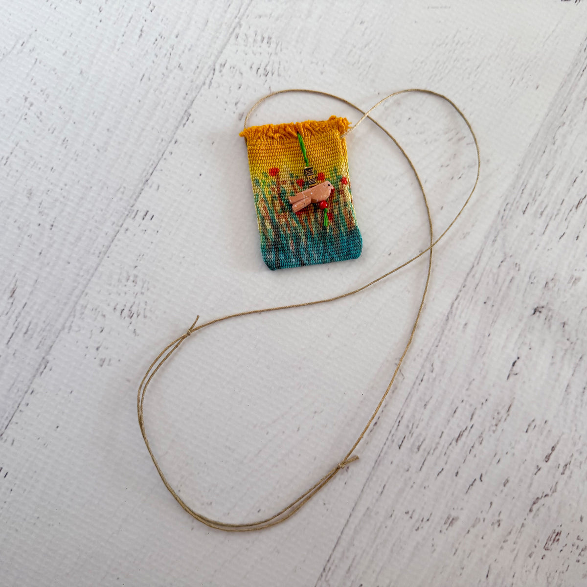 Handwoven Silk Amulet Bag - Meadow Bird