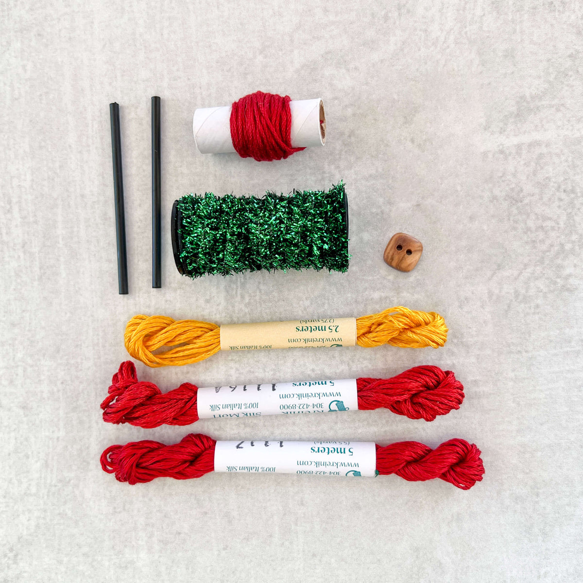 Handwoven Christmas Tree Ornament  Kit - Yarn, Button, and Long Beads