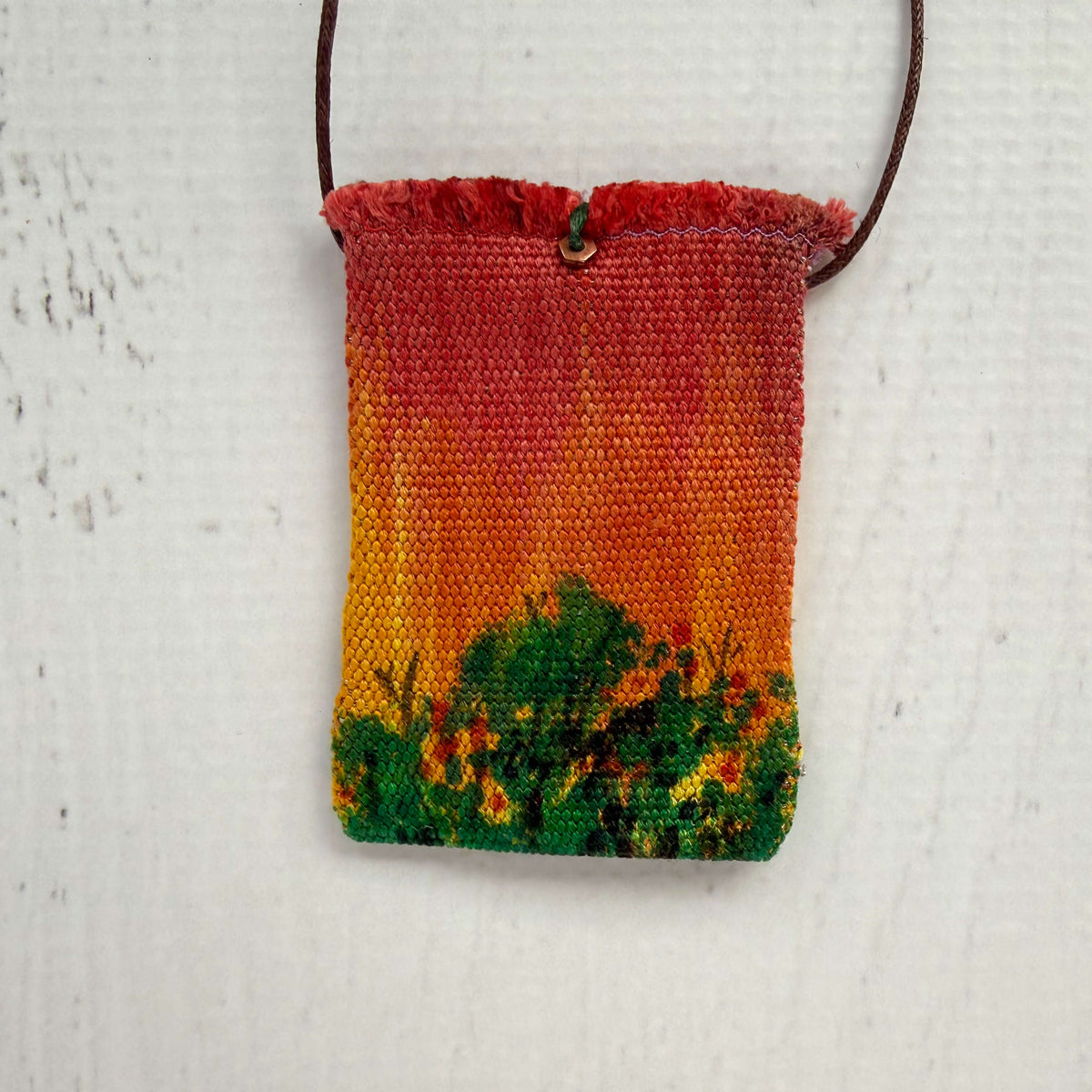 Handwoven Silk Amulet Bag - Golden Leaves Sunset