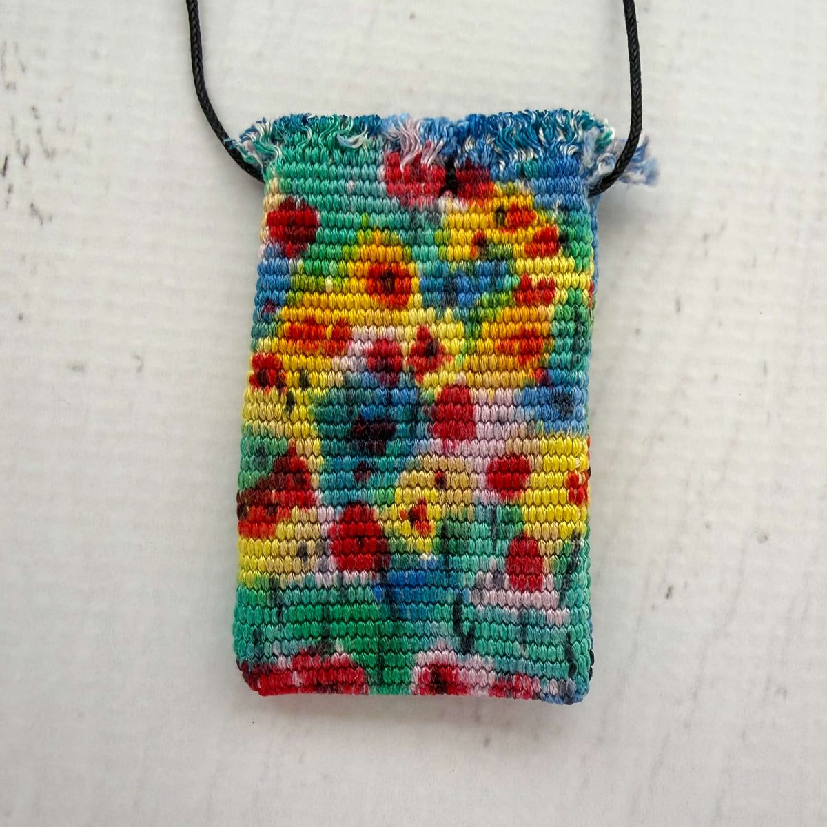 Handwoven Silk Amulet Bag - Happy Flowers