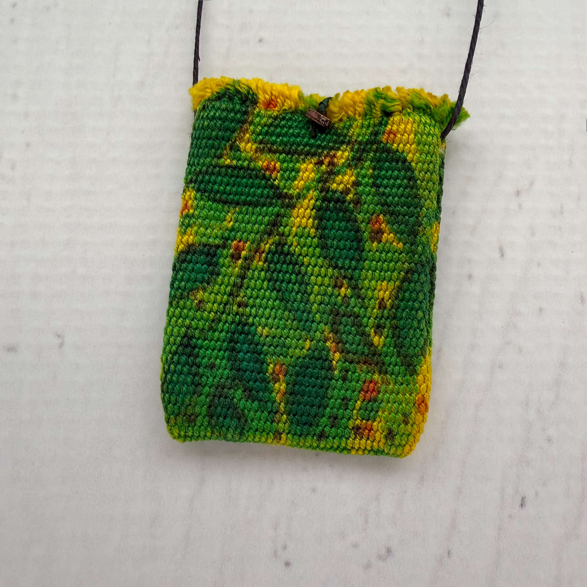 Handwoven Silk Amulet Bag - Leaves & Hummingbird