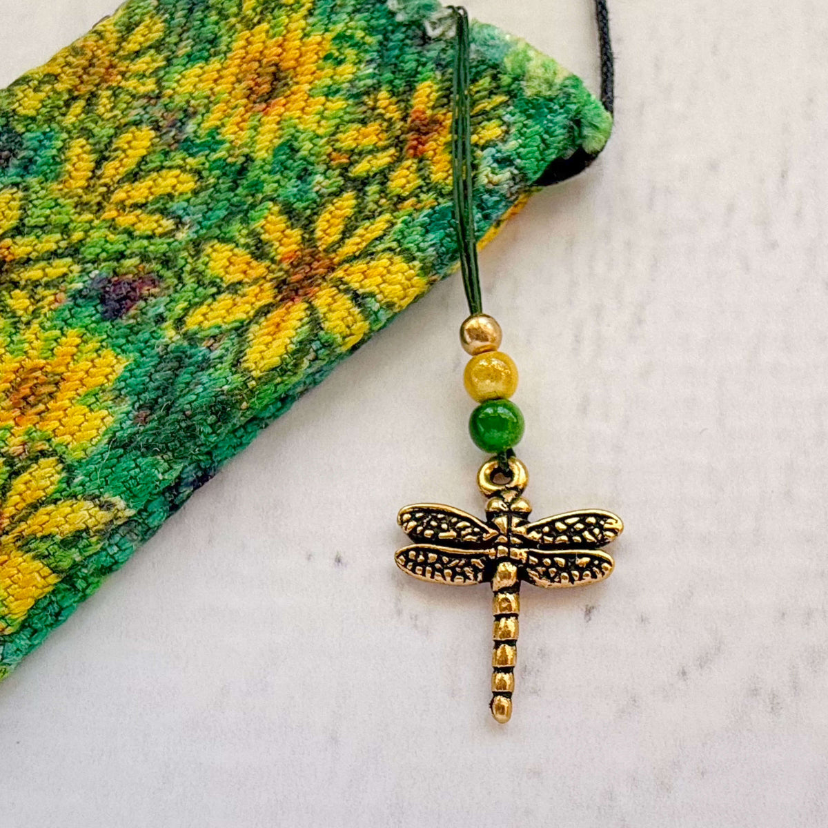 Handwoven Silk Amulet Bag - Daisies and Dragonfly