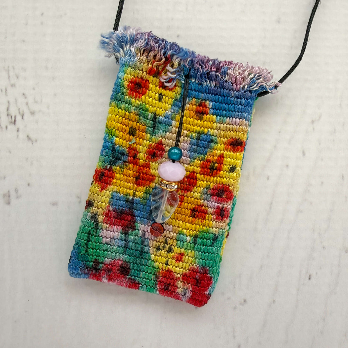 Handwoven Silk Amulet Bag - Happy Flowers