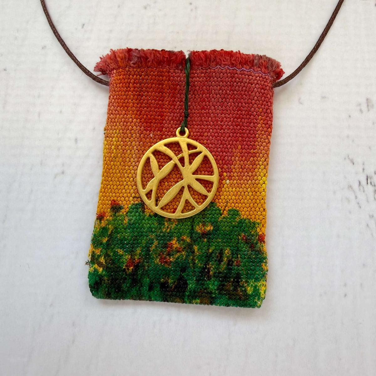 Handwoven Silk Amulet Bag - Golden Leaves Sunset
