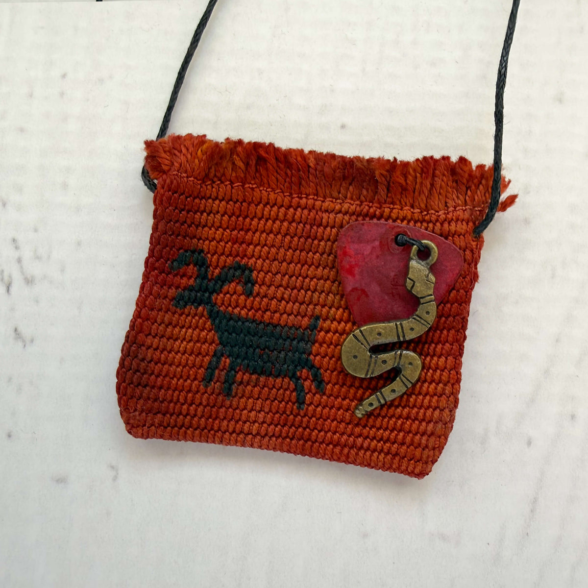 Handwoven Silk Amulet Bag - Small Mountain Goat Petroglyph