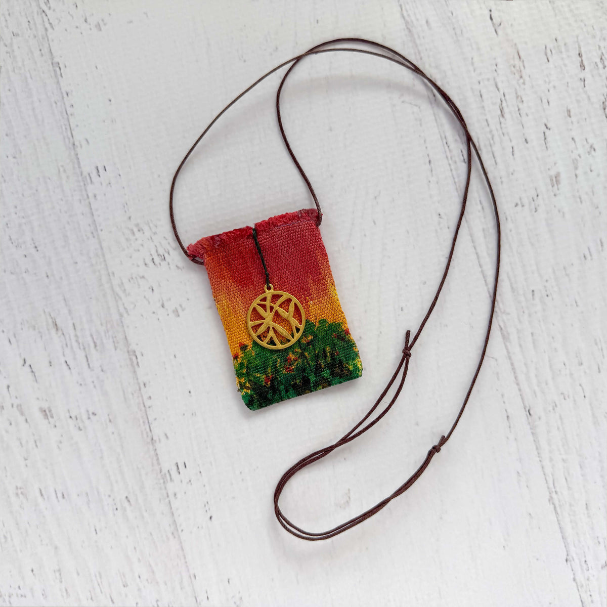 Handwoven Silk Amulet Bag - Golden Leaves Sunset