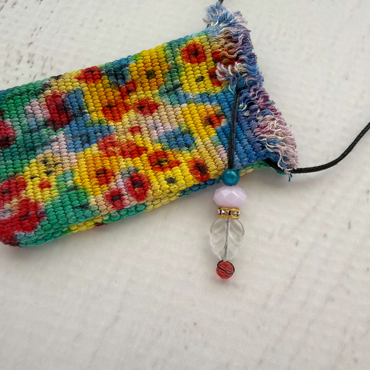 Handwoven Silk Amulet Bag - Happy Flowers