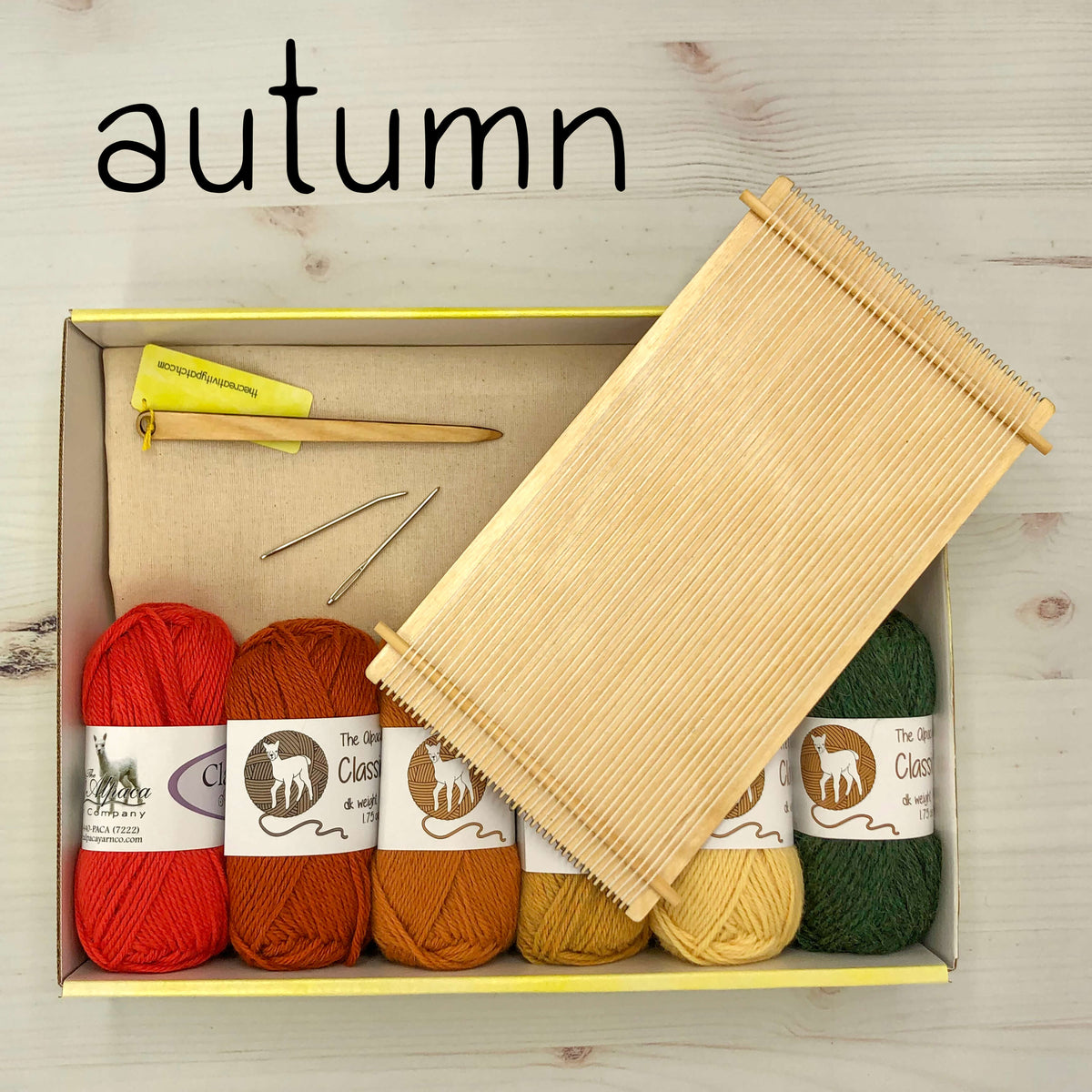 Wood Loom Weaving Kit - Alpaca Yarn  - Colors of Autumn